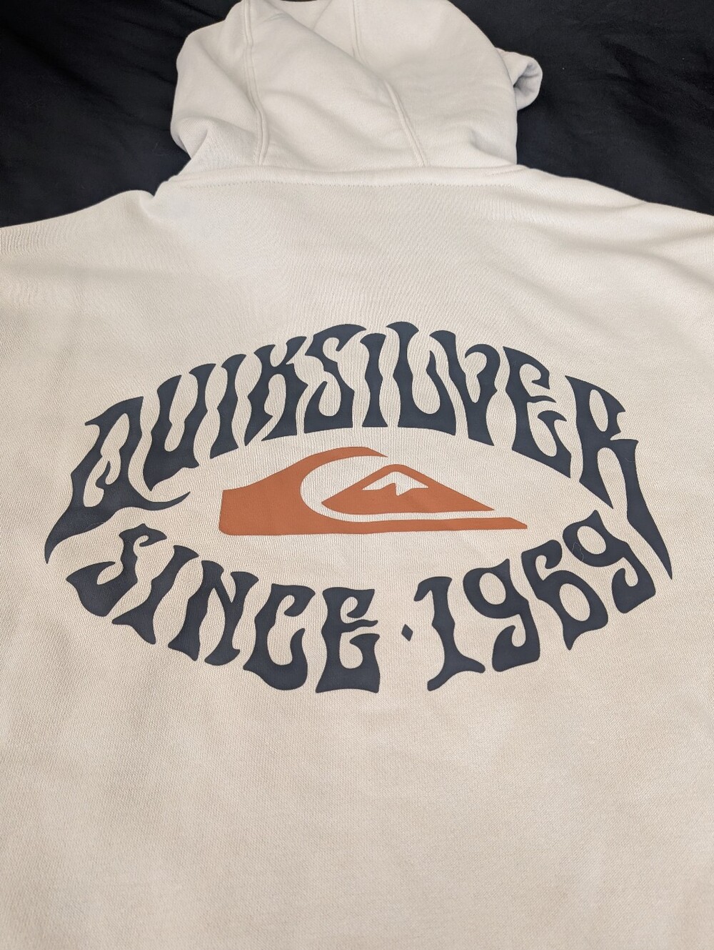 QUIKSILVER Cream White Graphic Logo Pullover Hoodie Sweatshirt Men's Size Medium